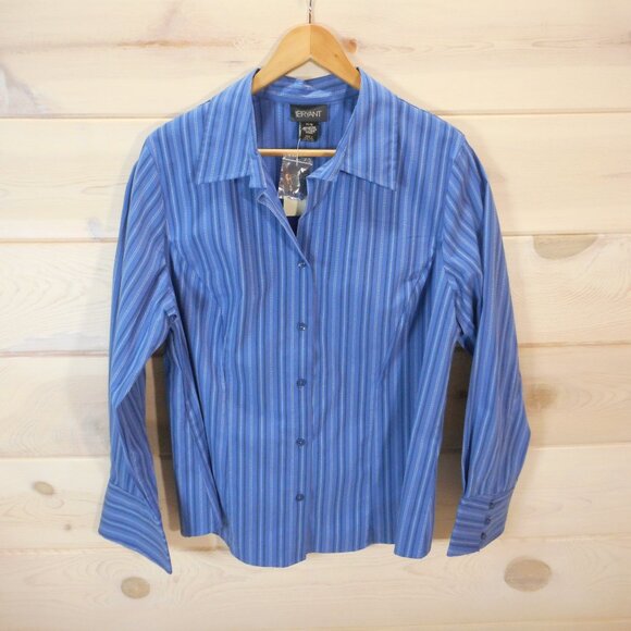 NWT Lane Bryant Size 14/16 Blue Button Up Shirt Long Sleeve Striped Office - Picture 1 of 10